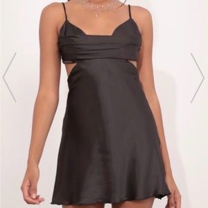 ISO Lucy in the sky “Briana Draped Cowl Satin Dress”